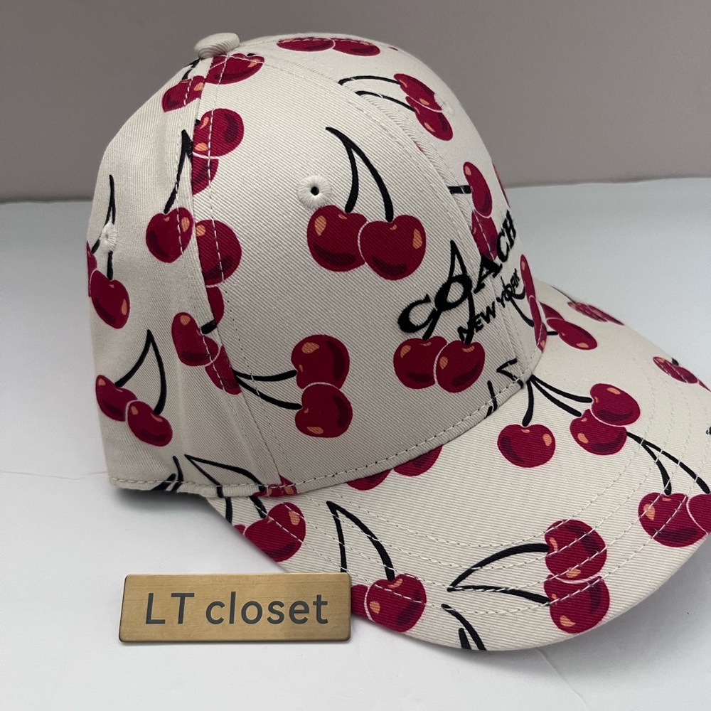Last one!🍒 New Coach Cherry Swirl Print Baseball Hat M/L - Picture 5 of 7